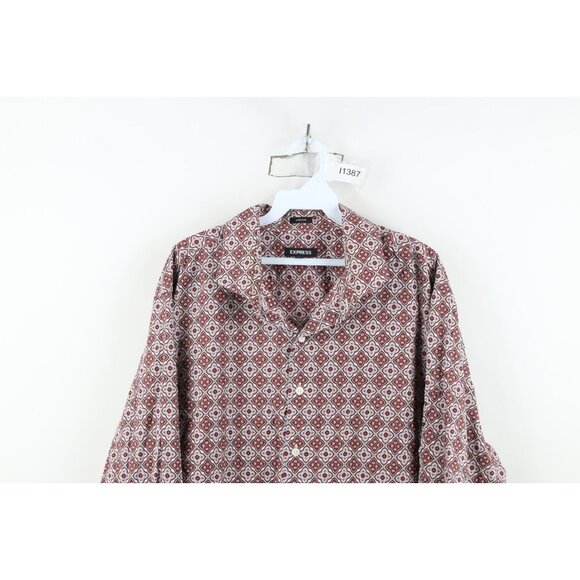Express Mens 2XL XXL Extra Slim Geometric Tapestry Collared Button Shirt Cotton - Picture 2 of 12